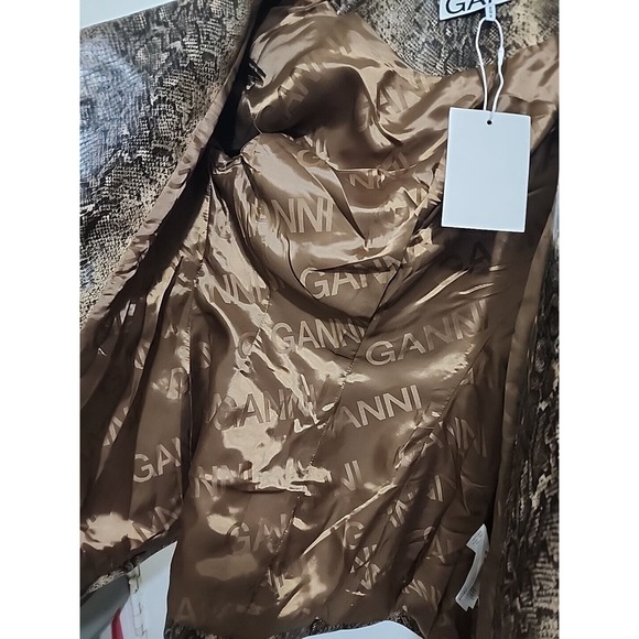 $475 Ganni Women's Brown Snakeskin Print Faux Leather Jacket Size EU 36 - Picture 5 of 8